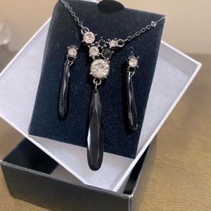 Vintage Black and Rhinestone Necklace and Earrings set